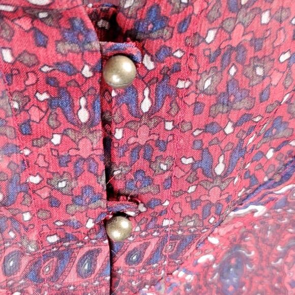 S CONVERSE oversized SEMI SHEER PRINTED BOHO maroon red TUNIC TOP small - Picture 5 of 9